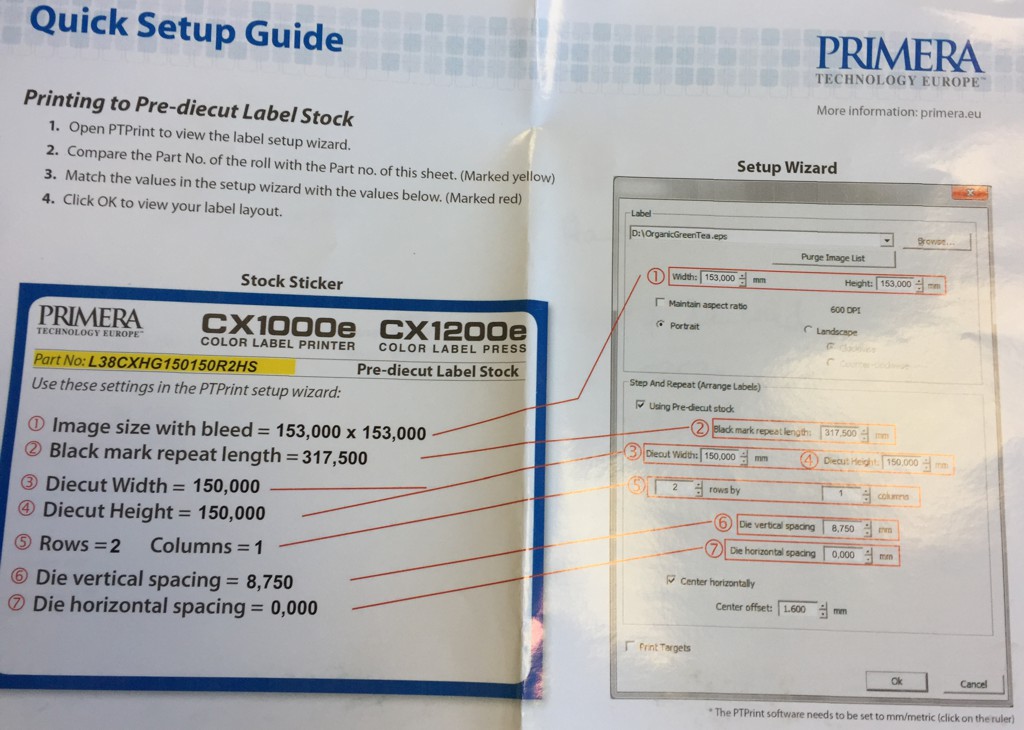 Einstellung der Größen in PTPrint beim CX1000e/CX1200e bei vorgestanzten Etiketten (DieCut/PreCut)
