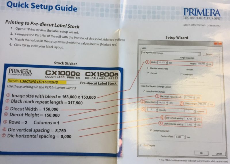 Einstellung der Größen in PTPrint beim CX1000e/CX1200e bei vorgestanzten Etiketten (DieCut/PreCut)