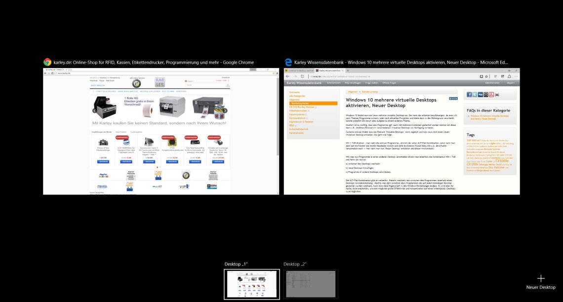 Windows 10 mehrere virtuelle Desktops aktivieren, Neuer Desktop