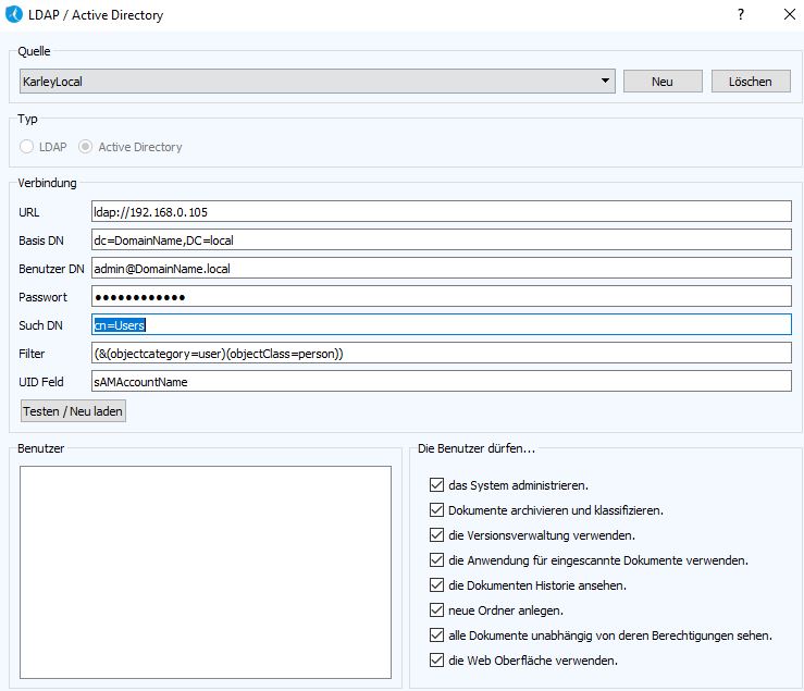 ECO DMS - Active Directory Einstellungen in "simpler" Domain