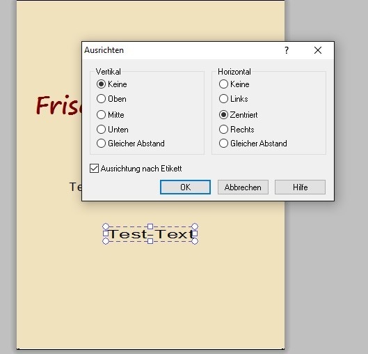 Wie zentriere ich einen Text in Nicelabel SE (Primera Version)